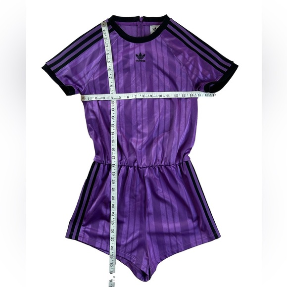Adidas originals purple jersey feel sporty streetwear retro shorts romper NWT S - Picture 8 of 12
